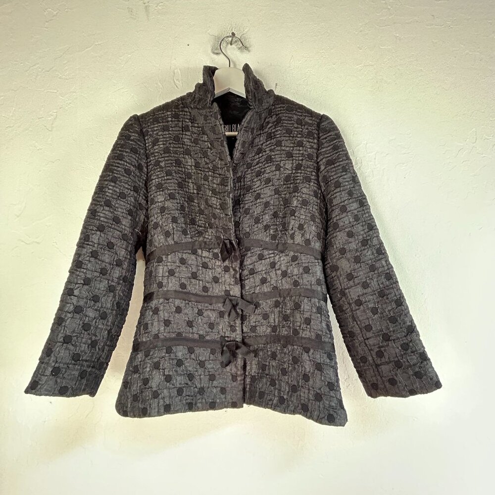Bill Blass Evening Separates Womens Textured Crinkle Jacket 4 Black Polka Dot